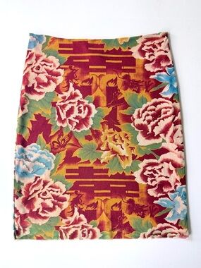 Vintage 1990s Vivienne Tam Floral Double Happiness Nylon Mesh Skirt 1 / M / L